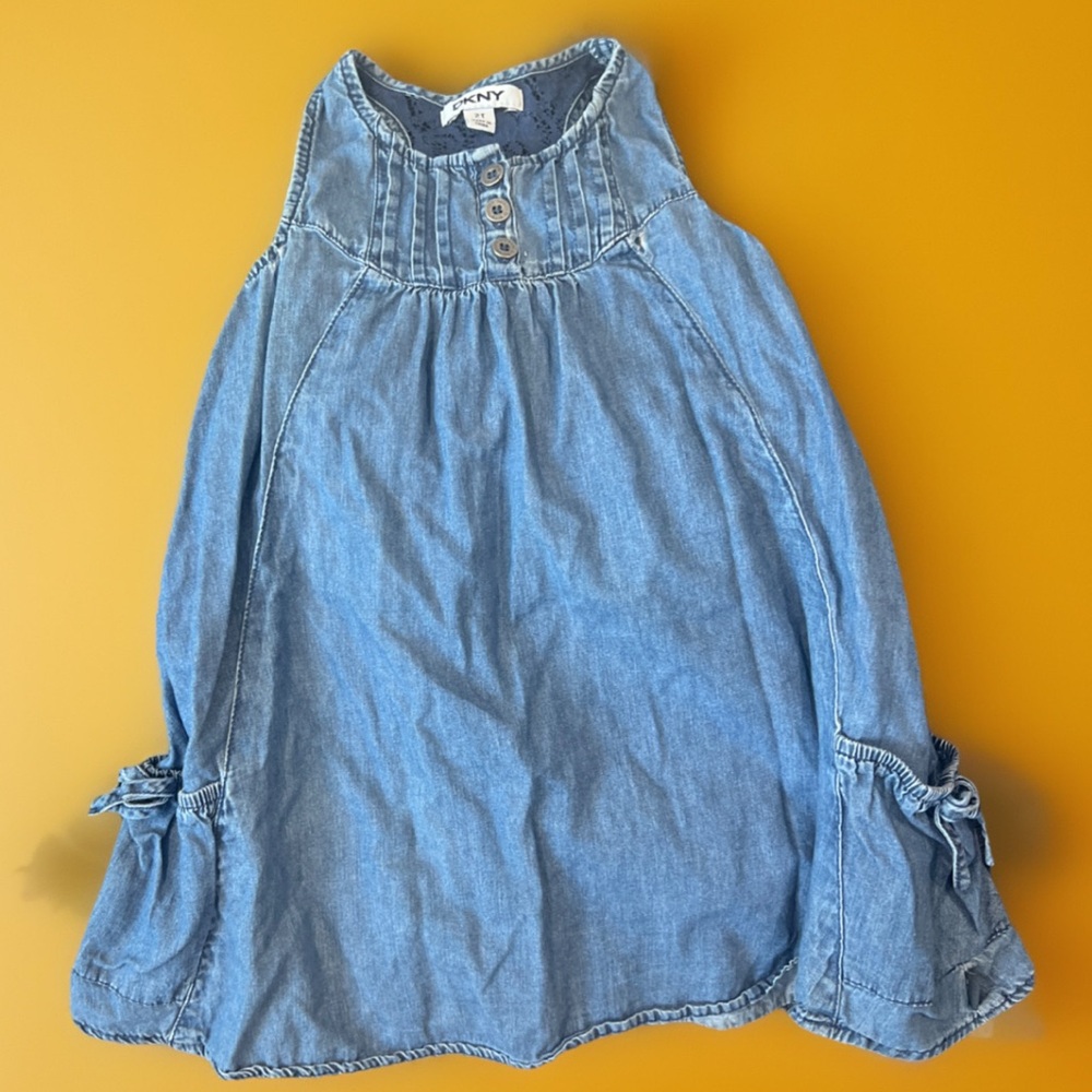 DKNY Denim Sleeveless Dress with Lace Detail and panty/diaper cover